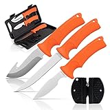 Maxam 5-Piece Fixed Blade Knife Set - Stainless Steel Dressing Tools - 8.75' Skinning Knife, 8.75' Caping Knife, 10.5' Boning Knife, Storage Case, Double-Sided Sharpener
