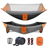 Outerman Camping Hammock with Mosquito Net, Portable Single Hammock with Tree Straps, Easy Setup, Lightweight Nylon Parachute Hammocks for Indoor, Outdoor, Backpacking, Travel, Patio, Hiking (Gray)