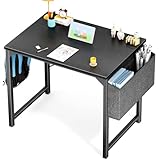 OLIXIS Desk Small Computer Writing Table with Storage and Hooks for Home Office, Kids, Student, Teacher Work Study, 32 Inch, Black