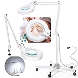 10X Magnifying Glass with Light and Stand, Floor Lamp with 5 Wheels Rolling Base for Lash Estheticians Facials, 1,500 Lumens Stepless Dimmable, LED Lighted Standing Magnifier for Sewing Crafts