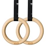 Built-In-Battle Wooden Gymnastic Rings with Adjustable Straps, 15ft Long, Numbered Straps- Olympics Gymnastics Rings 32mm/1.25' 1500lbs- Bodyweight Fitness Rings Calisthenics Equipment for Home Gym