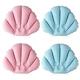 sansheng 4pcs Bath Pillows for Tub -(10x12inch) Bathtub Pillow Headrest - Terry Cloth with Suction Cups Inflated Neck Support for Bathtub（Pink & Blue）