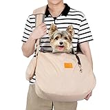 Ownpets Pet Sling Carrier, Fits 15 to 25lbs Extra-Large Dog/Cat Sling Carrier Reversible and Hands-Free Dog Bag with Adjustable Strap and Pocket Shoulder Pad, Beige