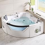 BHBL 61 x 61 In Freestanding Whirlpool Bathtub, Fan Shaped Back to Wall Whirlpool Tub, Therapy Massage Soaking Tub with Double Pillow (DK-Q312N)