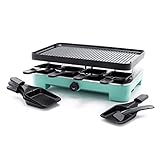 GreenLife Raclette Indoor Tabletop Grill, Healthy Ceramic Nonstick, 2-in-1 Grill and Griddle, 8 Square Nonstick Pans, Adjustable Temperature Control, Easy Indicator Light, PFAS-Free, Turquoise