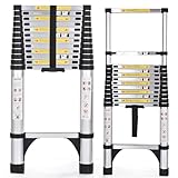 JADDUO Telescoping Ladder 16.5 FT Extension Ladder Aluminum Lightweight Telescopic Ladder with 2 Triangle Stabilizers Telescoping Attic Ladder RV Ladders for Travel Collapsible Ladders for Home Black