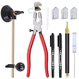 Mardatt 9 Pcs Glass Cutting Tool Set Kit Includes Adjustable Circular Glass Cutter, Glass Running Pliers with Rubber Tip, 2mm-20mm Oil Feed Carbide Tip with 3 Bonus Blades for Mirrors Tiles Mosaic