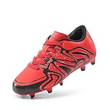 DREAM PAIRS Boys Girls 160472-K Red Black Silver Soccer Football Cleats Shoes Size 1 M US Little Kid