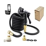 NOBLEDUCHESS Garden Hose 3 times telescopic tube Function Nozzle Expandable, with 8 Function car wash wate hose watering garden hose set, 50 ft Black (50FT)