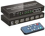 (Newest Version) SkycropHD 4K@60Hz HDMI Switch Audio Extractor with Optical + 3.5mm AUX Output, 5 in 1 Out HDMI Switcher Converter Support ARC, HDCP 2.2, HDR10, Dolby Visio, Dolby Atmos