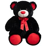 WENMOTDY Huge Teddy Bear Stuffed Animal Giant Teddy Bear Plush with Red Ribbon Bow Valentine's Day Plush Toy Gift for Girlfriend and Kids 36 inch Black