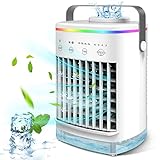 Evaporative Air Cooler, Desktop Cooling Fan with Double Water Tank, 4 Speeds, 8H Timer, 7 Colors, Portable Air Conditioner Fan, Portable Camping Fan with Handle for Home Bedroom Office