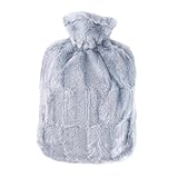 Hot Water Bottle with Cover (1,8L Faux Fur, Grey), Made in Germany, Non-Toxic Certified, Soothing Warmth, Helps Relief Muscle Aches & Pain, Menstrual Cramps