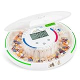 LiveFine Automatic Pill Dispenser with 28-Day Electronic Medication Organizer, 6 Dosage Templates, Sound & Light Alerts & Key for Vitamins, Supplements & More (Frosted Lid)