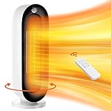 Electric Space Heaters for Indoor Use – Ilake 70° Oscillating Space Heater with Remote & Thermostat, Digital Display, 12H Timer, 1500W Energy Efficient, Small Space Heater for Office Bedroom Gift