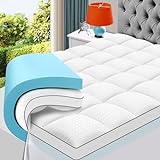 MASVIS Queen Size Dual Layer 4 Inch Memory Foam Mattress Topper, 2 Inch Gel Memory Foam and 2 Inch Cooling Pillow Top Mattress Pad Cover for Back Pain, Medium Support