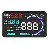 KAOLALI A8 HUD Display 5.5' Dash Screen Projector OBD2 Auto Gauge RPM MPH Speedometer Overspeed Warning Fuel Consumption Temperature Speed Heads Up Windshield Display Multiple-Color Bright for Cars