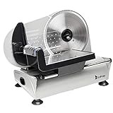 Winado Meat Slicer, 7.5 inch Electric Food Slicer, 150W Frozen Meat Deli Slicer, Premium Stainless Steel Blade & 0-15mm Thickness Adjustable Semi-Auto Meat Slicer For Commercial and Home, Silver