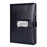 Lock Journal for Women, A5 PU Leather Journal with Combination Lock Password Journal Locking Journal Diary (Black)