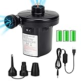 Air Pump for Inflatables, PULIDIKI Electric Pump Air Mattress Pump Rechargeable Battery Air Pump with 3 Nozzles Inflator/Deflator for Camping Inflatables, Air Mattress Bed, Air Sofa, Boat, Pool Toys