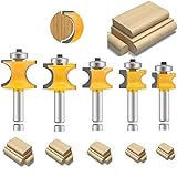 LEATBUY 1/2 Inch Shank Bullnose Router Bit 5PCS，Half Round Bearing Carbide Tipped Edge Cutting Bits， Radius 1/8' 3/16' 1/4' 5/16' 3/8', Woodworking Milling Cutter(1/2-Half Round)