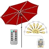 Patio LED Umbrella String Lights, 104 LED String Lights with Remote Control, 8 Lighting Mode Umbrella Lights Battery Operated Waterproof Outdoor Lighting for Patio Umbrellas Camping Tents or Outdoor