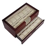 24 Oversized Extra Large Personalized Cherry Wood Watch Box Display Case 2 Level Storage Jewelry Organizer with Glass Top for Luxury Big Face Watches