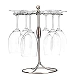 GeLive Bronze Wine Glass Holder Stand, Antiqued Countertop Freestanding Stemware Drying Rack, Artistic Tabletop Glass Display Hanger With 6 Hooks for Home and Bar Storage