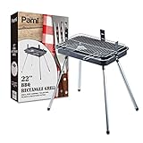 PAMI Portable BBQ Charcoal Standing Grill - 22” Rectangle Medium Grill For Courtyard, Backyard Patio, Camping, Tailgating & Picnics- Lightweight Metal Outdoor Cooking Grill For Steaks, Veggies & More