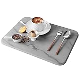 Summer&Kiss Stone Dish Drying Mat For Kitchen Counter,Multi-Home Use,Non-Slip,Heat Resistant, Quick Drying Stone Mat, Eco-Friendly Diatomaceous Earth Mat For Kitchen Bathroom(16x12 Inch,Gray Marble)