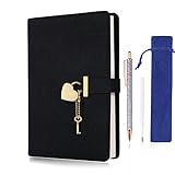 Heart-Shaped Lock Journal with Key and pen,A5 Size Soft PU Leather Diary with Locks Personal Diaries Writing Notebook Secret Notebook with Lock Gift for Adults,kids,Writers girls&women.(Black).