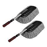 2pcs Microfiber Car Duster Cleaning Car Dust Brush Supplies for Exterior Car Duster Interior Cleaner 15.7' with Long Retractable Handle to Trap Dust and Pollen for Car Bike RV Boats or Home use, Grey