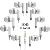 Hongzan 100 Pack Classroom Earbuds Headphones Bulk for School Kids Children, Wholesale Durable Earphones Class Set for Students (100 White)
