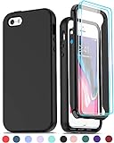 LeYi for iPhone 5S Case, iPhone 5 Case, iPhone SE 2016 Case with [2X Tempered Glass Screen Protector], 360 Full-Body Shockproof Soft Silicone Protective Phone Case for iPhone 5/5S/SE 2016, Black