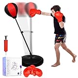 SALLJOGO Free Standing Punching Bag for Kids 3yo & Up - Adjustable, Portable Heavy Duty Boxing Bag with Stand & Gloves for Motor Growth, Home Exercise & Self Defense Training