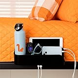 Squirrel-The Bedside Perch, Bedside Caddy & Nightstand with USB-C & A Charging ports, College Dorm Room Essentials, Bedside Shelf, Bunk Bed & Couch Storage Cup Holder, Bedside Organizer - (Black)
