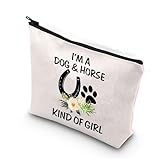 BDPWSS Dog Lover Gifts Horse Makeup Bags For Women Teen Girls I'm a Dog And Horse Kind Of Girl Paw Print Horseshoe Gift For Dog Mom Horse Lover Cowgirl Equestrian Gifts (Dog horse girl)