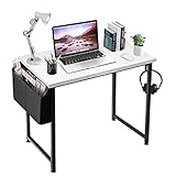 Lufeiya Small Computer Desk White Writing Table for Home Office Small Spaces 31 Inch Modern Student Study Laptop PC Writing Desks with Storage Bag Headphone Hook,White Black