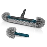 20'' Pool Brush Head, Detachable Pool Cleaning Brush with Durable Around Nylon Bristles, EZ Clip Aluminum Handle- Clean Swimming Pool Walls, Steps & Corners Faster