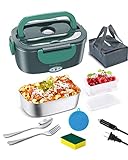 Electric Lunch Box Food Heater 80W Upgraded Leak-proof Heated Lunch Box 12V 24V 110V-230V 3 in 1 Portable Food Warmer for Car/Truck/Office with 304 Stainless Steel Container Spoon & Fork and Carry Bag