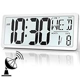 [2024 New] Atomic Clock/Never Needs Setting, Battery Operated, 15' Digital Clock Large Display with Backlight, DST, Date, Day & Temperature, Large Digital Wall Clock for Home, Bedroom, Office Use Gift