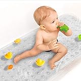 Upgrade Baby Bath Mat Non Slip Extra Long Bathtub Mat for Kids 40 X 16 Inch - Eco Friendly Bath Tub Mat with 200 Big Suction Cups,Machine Washable Shower Mat,Clear