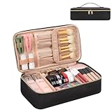 CUBETASTIC Makeup Bag, Travel Make Up Train Case, Large Capacity Cosmetic Organizer Bags with Dividers, Portable Skincare Bag for Women Waterproof Toiletry Storage Pouch for Travel Essentials, Black