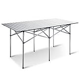 Giantex Folding Camping Table, Portable Picnic Table, Aluminium Patio Table, Roll Up Tabletop with Carrying Bag, Outdoor Compact Table for Hiking, BBQ, Party, 55' LX28 WX28 H