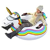 GoFloats Winter Snow Tube - Inflatable Toboggan Sled for Kids and Adults (Choose from Unicorn, Ice Dragon, Polar Bear, Penguin, Flamingo), ST-UNICORN-01