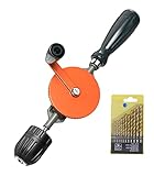 Housolution Hand Drill, Powerful 3/8 inches (1-10mm) Capacity Hand Drill Manual with Precision Keyless Drill Chucks, Cast Steel Manual Drill with 13Pcs Drill Bit Set for Wood Plastic, Orange