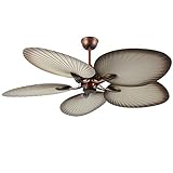 Palm Ceiling Fan with Remote 5 ABS Damp Rated Palm Blades Tropical Ceiling Fans for Living Dining Bedroom Hotel Indoor/Outdoor 52 Inch