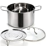 ZENFUN Stainless Steel Stockpot with Steamer Rack, 6 Quart Pot With Glass Lid, Non-stick Soup Pot with Handles, Small Cooking Pot 6 Quart, Sauce Pot, Induction Pot, Silver