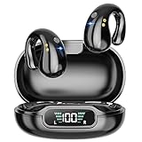 CoolJumper Open Ear Clip Headphones, Wireless Earbuds Bluetooth 5.3 Sports Earphones Built-in Mic with Ear Hooks, 36H Playtime Charging Case LED Display, IP7 Waterproof Fitness Ear Buds for Exercise