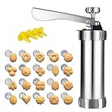 Cookie Press Gun Kit, Stainless Steel Cookie/Cake Icing Decoration Press Gun Kit with 20 Discs and 4 Nozzles for Home DIY, Cupcake Donut Churro Maker and Decoration